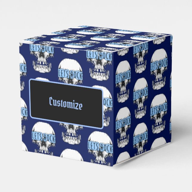 Personalised Blue Let's Rock Skull    Favour Box (Front Side)