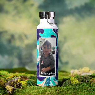 Personalised Blue Lime Green Digita Marble like Water Bottle