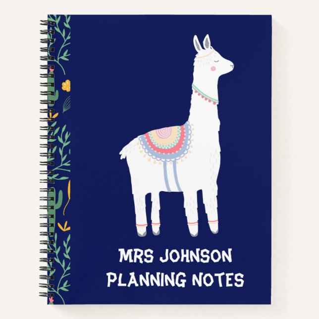 Personalised Blue Llama Teacher Planning Notebook (Front)