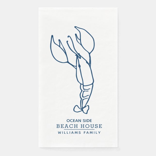 Personalised Blue Lobster - Beach House  Napkin (Front)
