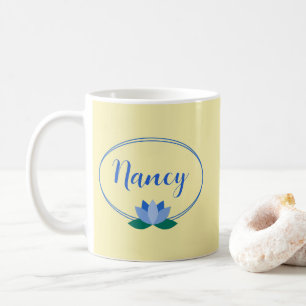 Personalised Blue Lotus Flower Yellow Coffee Mug