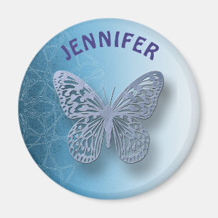 Personalised Blue mandala and Butterfly Magnet