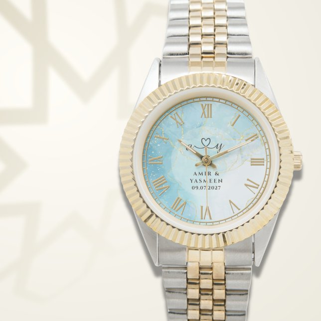 Personalised Blue Marble Men’s Two-Tone Gold & Sil Watch (Creator Uploaded)