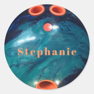 Personalised Blue Marble Orange Bowling Ball Classic Round Sticker