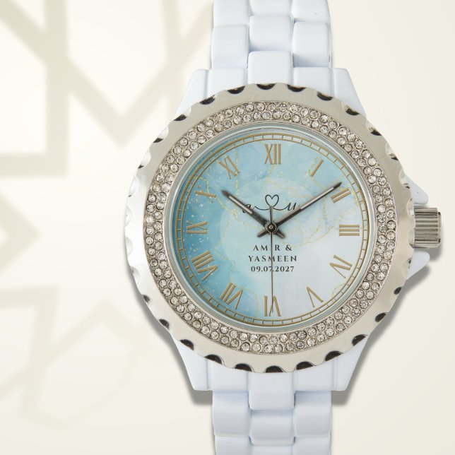 Personalised Blue Marble Women’s Rhinestone Watch  (Creator Uploaded)