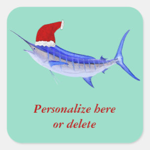Personalised  Blue Marlin Fish Santa Square Sticker