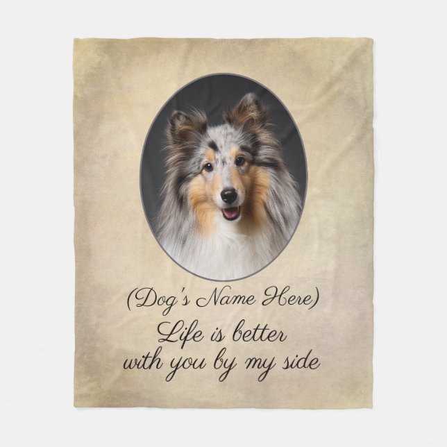 Personalised Blue Merle Sheltie Love Fleece Blanke Blanket (Front)