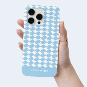 Personalised Blue Modern Houndstooth Pattern Chic iPhone 15 Pro Max Case