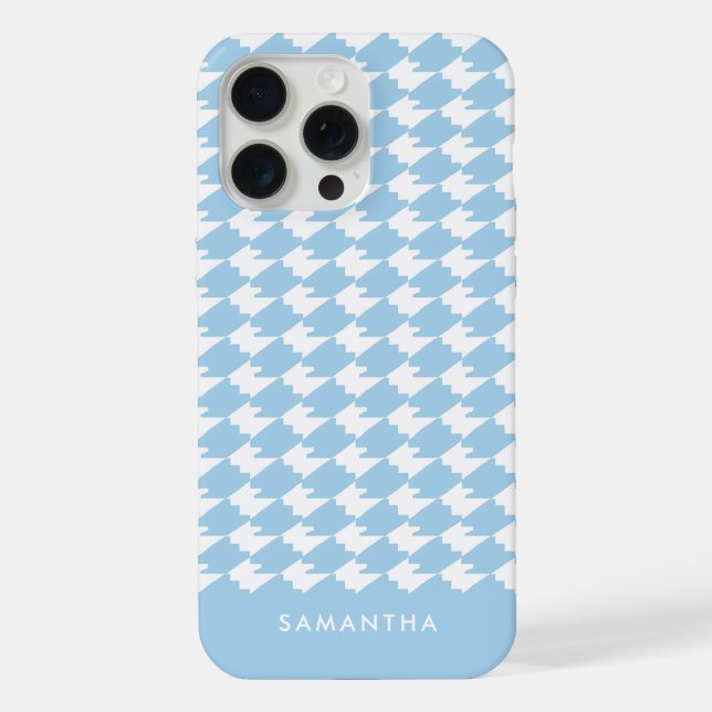 Personalised Blue Modern Houndstooth Pattern Chic iPhone Case (Back)
