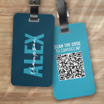 Personalised Blue Monogram QR Code Luggage Tag<br><div class="desc">Liven up your luggage with this personalised design that's perfect for travellers</div>