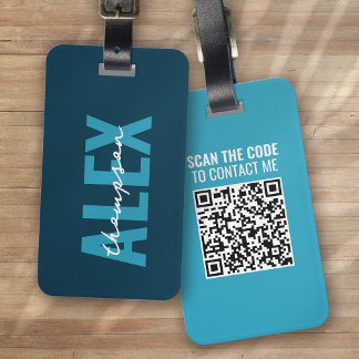 Personalised Blue Monogram QR Code Luggage Tag