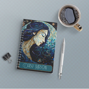 Personalised Blue Moon Mosaic Portrait Notebook