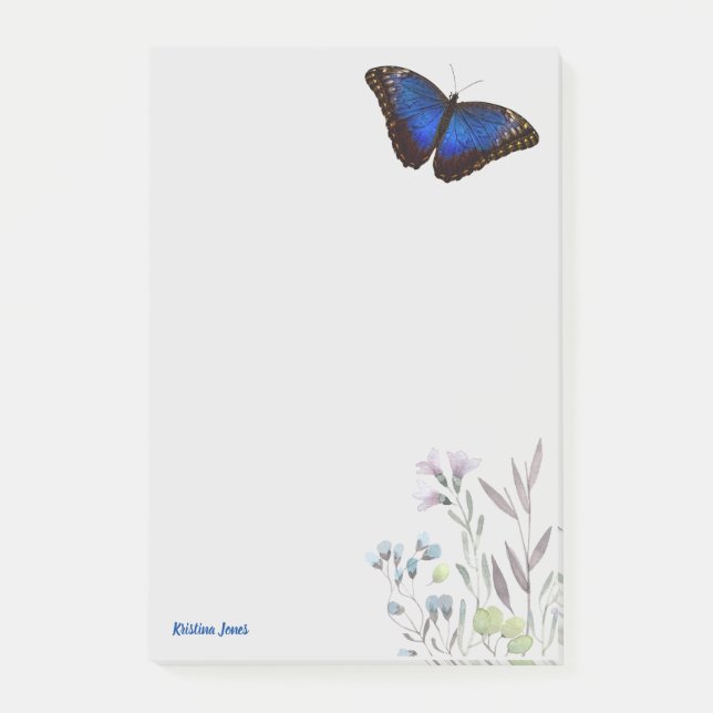 Personalised Blue Morpho Butterfly Wildflowers  Post-it Notes (Front)