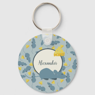 Personalised Blue Mouse and Cheese Key Ring
