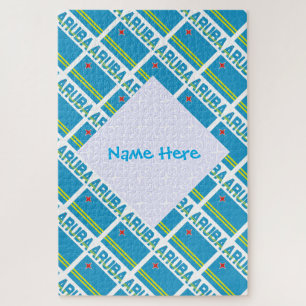 Personalised Blue Name Aruba Flag Tiled Jigsaw Puzzle