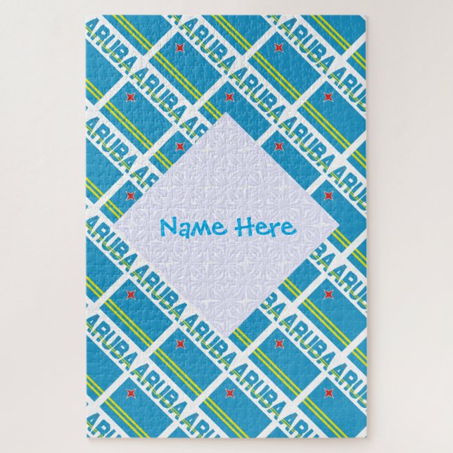 Personalised Blue Name Aruba Flag Tiled Jigsaw Puzzle (Vertical)