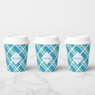 Personalised Blue Name Aruba Flag Tiled Party Paper Cups