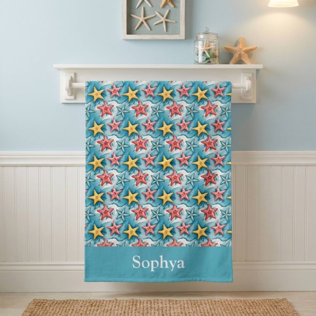 Personalised Blue Nautical Starfish Beach Towel (Creator Uploaded)