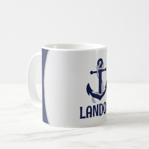 Personalised blue navy nautical marine anchor coffee mug