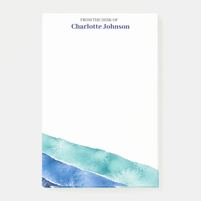 Personalised Blue Ocean Watercolor Writing Post-it Notes (Front)