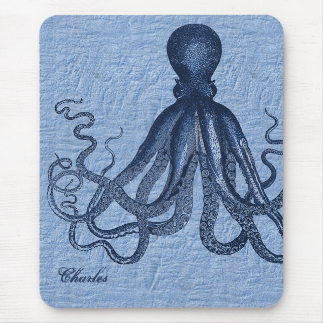 Personalised Blue Octopus Mouse Pad (Front)