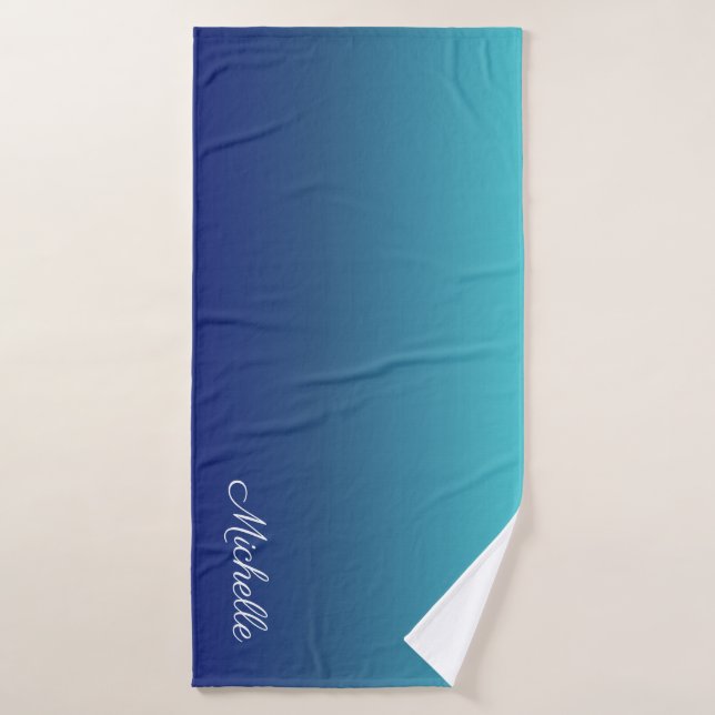 Personalised blue ombre gradient bath towel (Bath Towel)
