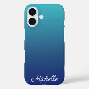 Personalised blue ombre gradient iPhone 16 case