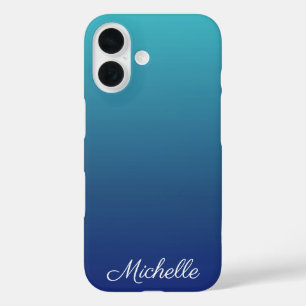 Personalised blue ombre gradient iPhone 16 case