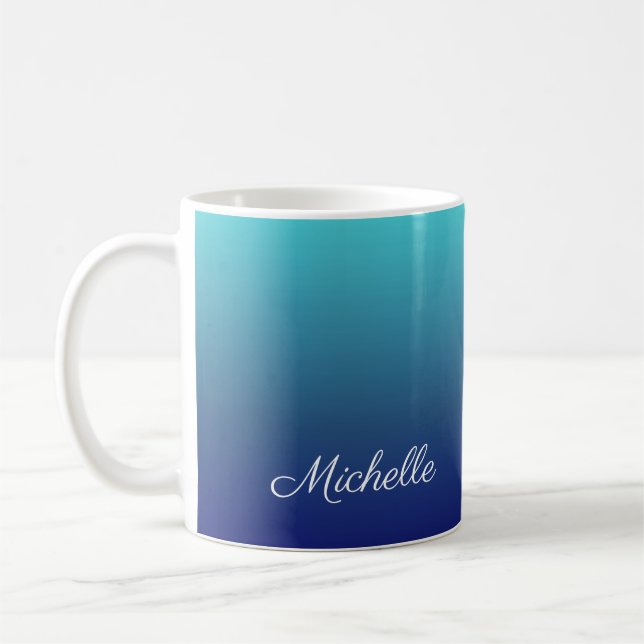 Personalised blue ombre gradient coffee mug (Left)
