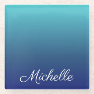 Personalised blue ombre gradient glass coaster