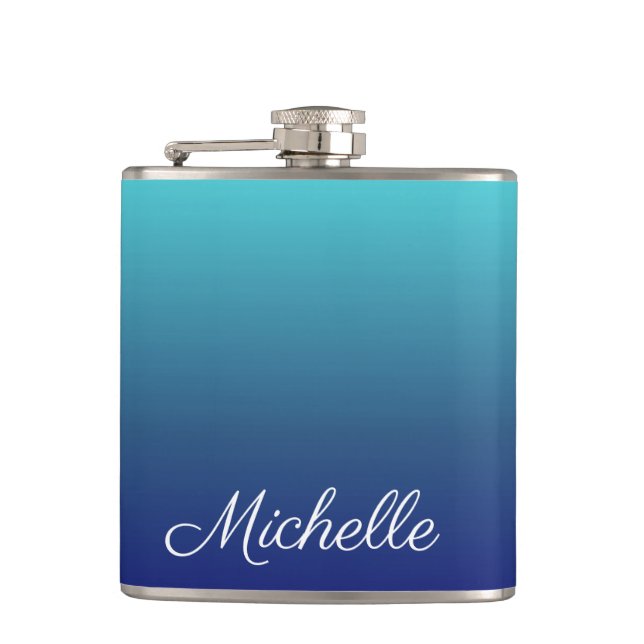 Personalised blue ombre gradient hip flask (Front)