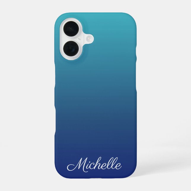 Personalised blue ombre gradient iPhone 16 case (Back)
