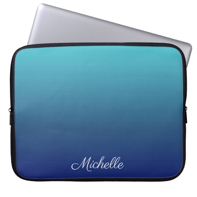 Personalised blue ombre gradient laptop sleeve (Front)