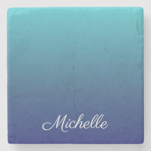 Personalised blue ombre gradient stone coaster