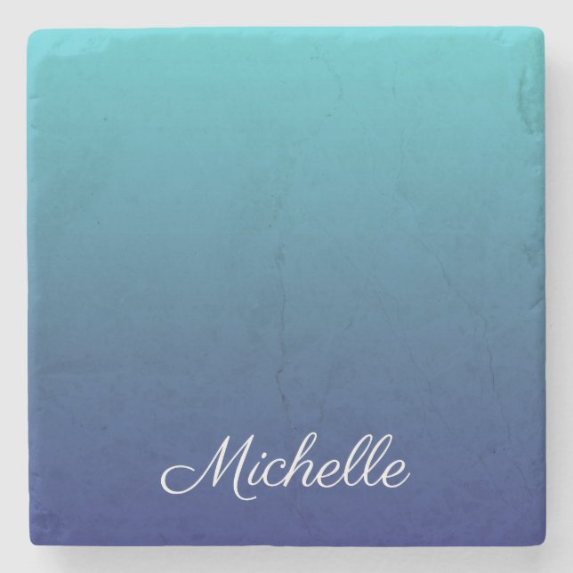 Personalised blue ombre gradient stone coaster (Front)