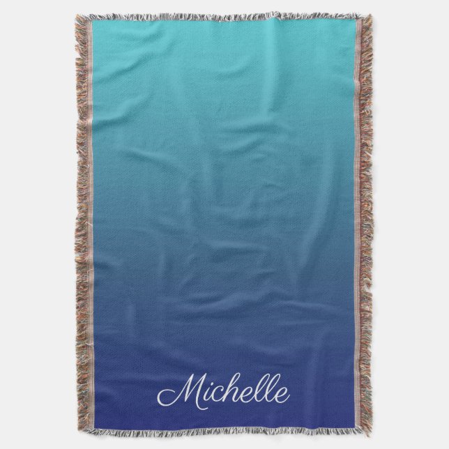 Personalised blue ombre gradient throw blanket (Front Vertical)