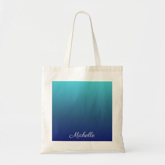 Personalised blue ombre gradient tote bag (Front)