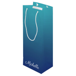 Personalised blue ombre gradient wine gift bag