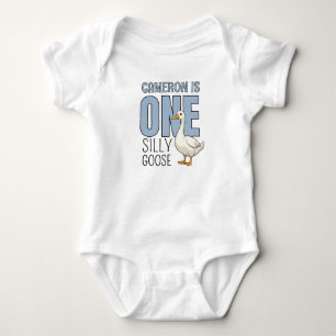 Personalised Blue One Silly Goose First Birthday Baby Bodysuit