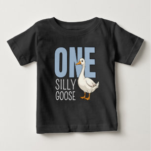 Personalised Blue One Silly Goose First Birthday Baby T-Shirt