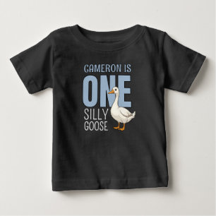 Personalised Blue One Silly Goose First Birthday Baby T-Shirt