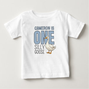 Personalised Blue One Silly Goose First Birthday Baby T-Shirt