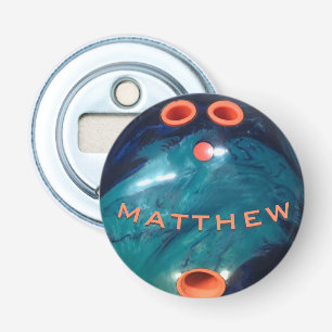 Personalised Blue Orang Bowling Ball Bottle Opener