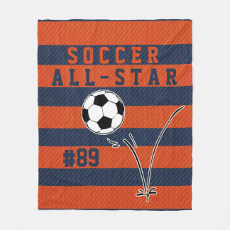 Personalised Blue & ORANGE SOCCER Fleece Blanket
