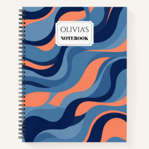 Personalised Blue & Orange Swirl Spiral Notebook