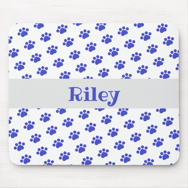 Personalised Blue Paw Print Pattern Mouse Pad (Front)
