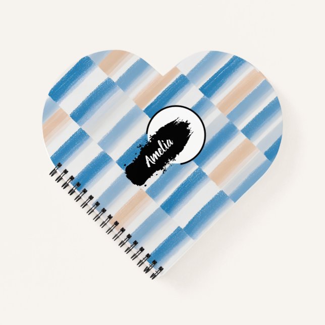 Personalised Blue Peach Watercolor Heart Notebook  (Front)