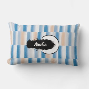 Personalised Blue Peach Watercolor Lumbar Pillow