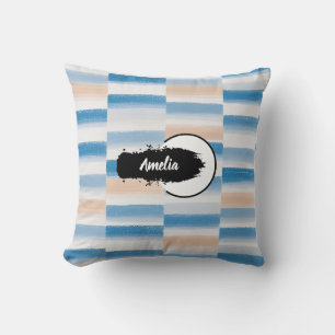 Personalised Blue Peach Watercolor Polyester Cushion