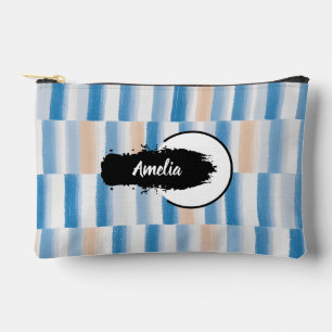 Personalised Blue Peach Watercolor Striped Accessory Pouch
